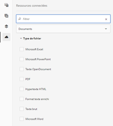 Options de filtrage des types de documents et des images lors de la recherche de fichiers sur DAM distant