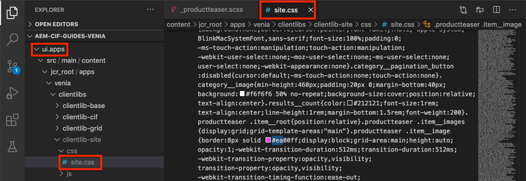 Fichier CSS du site compilé dans ui.apps
