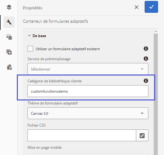 Ajout du nom de la bibliothèque cliente dans la configuration du conteneur de formulaires adaptatifs