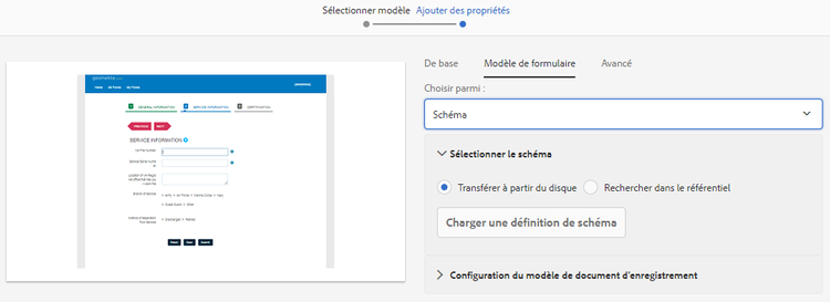 Sélection du schéma XML ou JSON