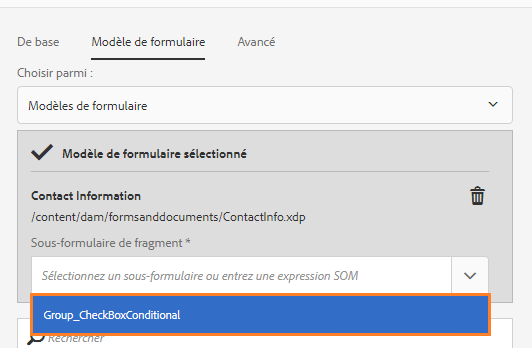 Sélection de sous-formulaires à partir d’un modèle de formulaire spécifié