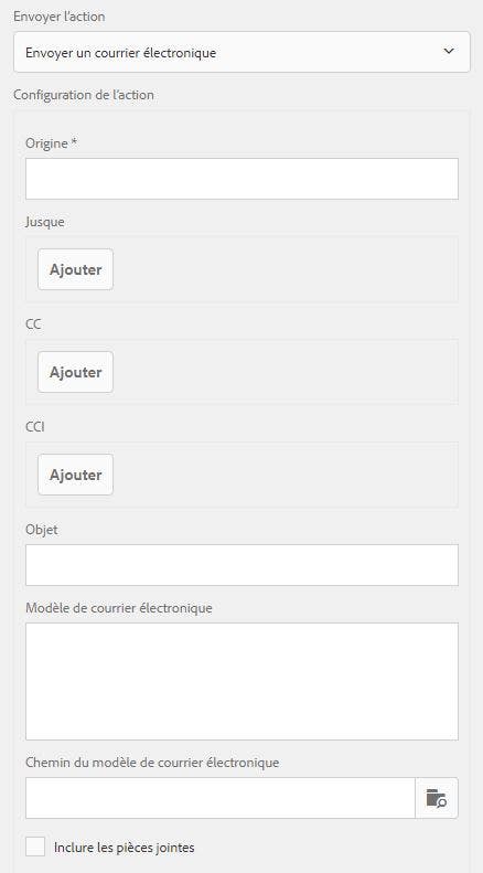 Boîte de dialogue de configuration de l’action Envoyer