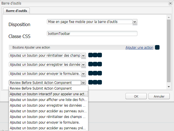 Action personnalisée est disponible dans la barre d’outils