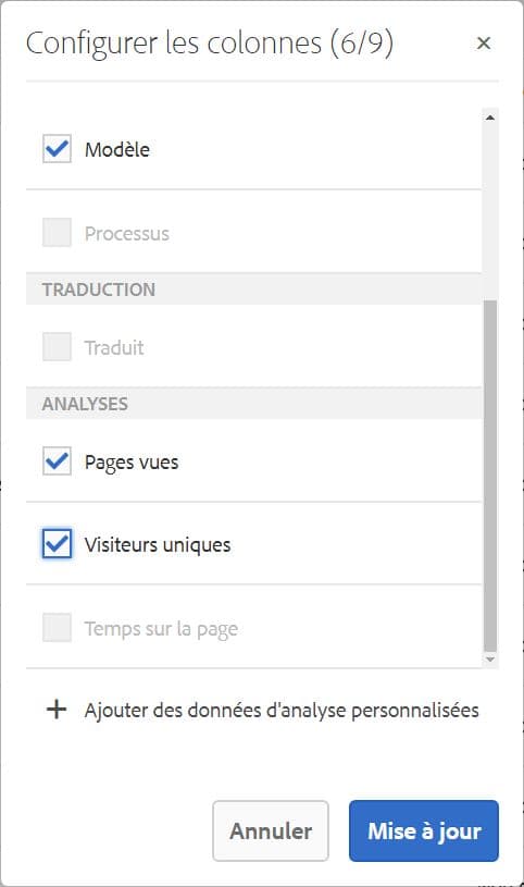 Configurer les colonnes