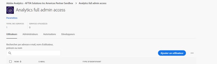 Accès administrateur complet dans Analytics