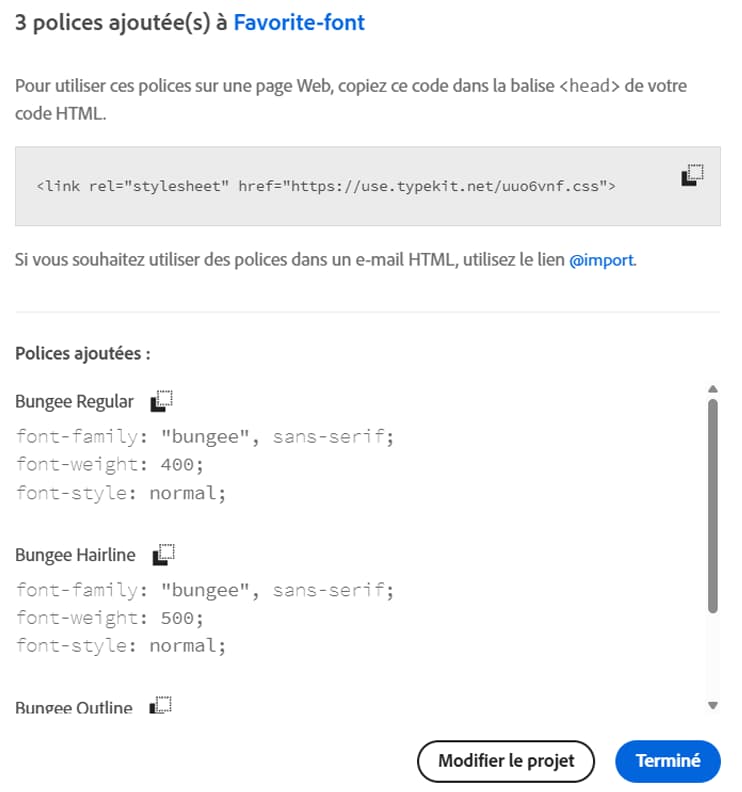code intégré et URL