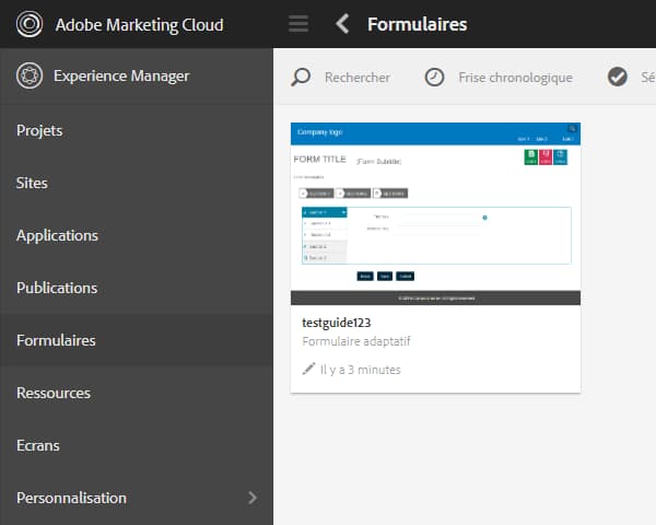 Interface utilisateur d’AEM Forms
