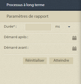 panneau des paramètres de rapport des processus à long terme