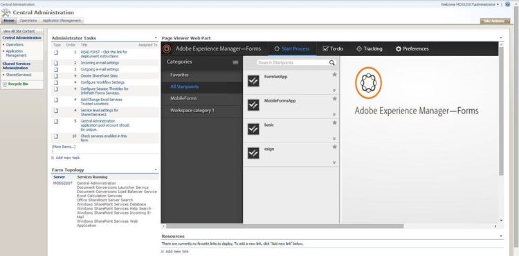 AEM Forms Workspace intégré à Microsoft Office SharePoint Server