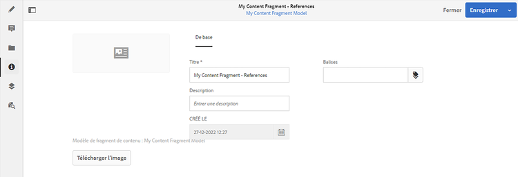 Éditeur de fragment de contenu – Métadonnées