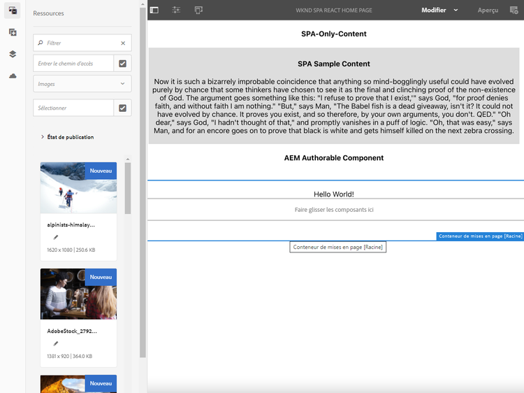 Modification d’une page dans AEM