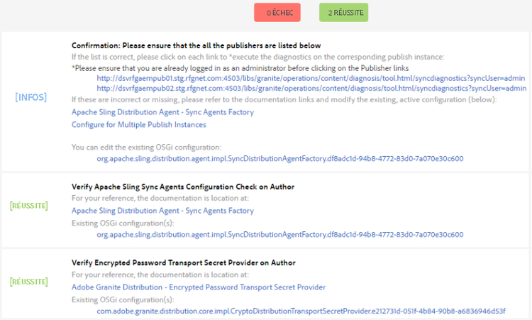 Diagnostics des instances de publication