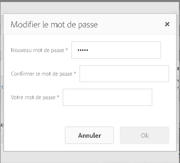 Boîte de dialogue Modifier le mot de passe