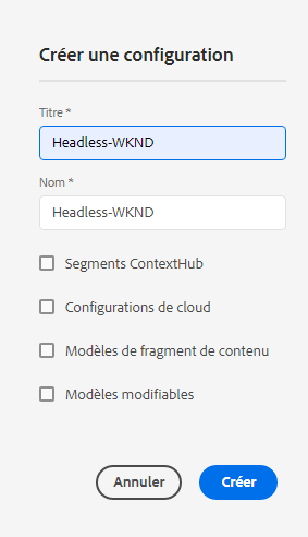 Création d’une configuration