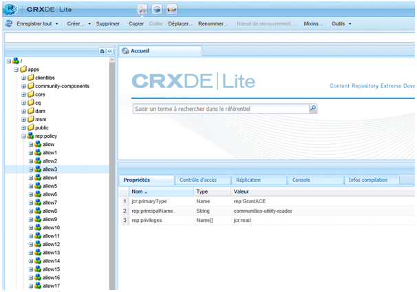 CRXDE Lite présentant un exemple de rtePlugin