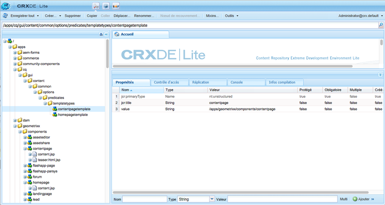 Ajouter des options dans CRXDE