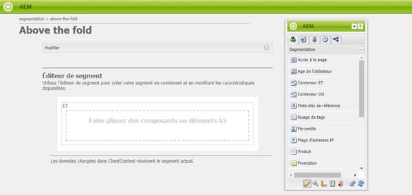 Première étape de la création d’un segment dans l’éditeur de segment