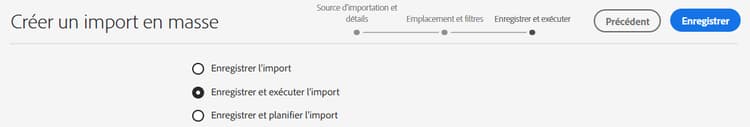 Exécution de l’import en bloc.