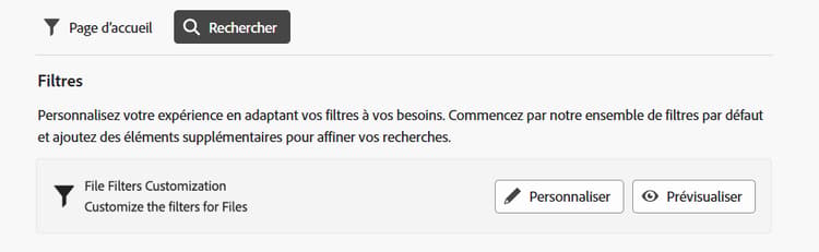 Paramètres de filtre de recherche personnalisé
