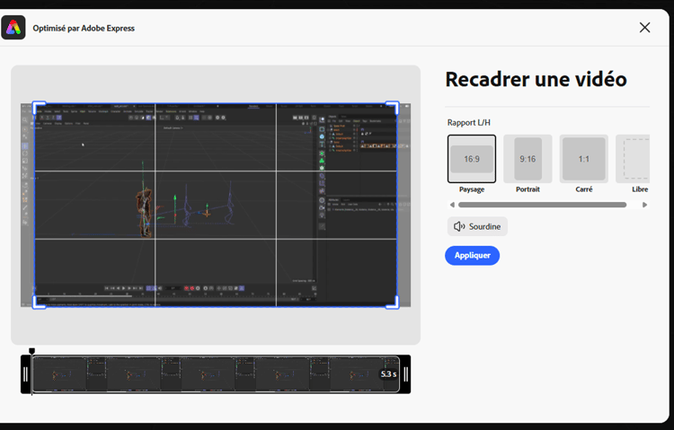 Recadrage vidéo avec Adobe Express