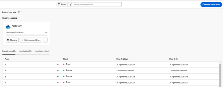 Import de ressources en bloc à partir d’une source de données.