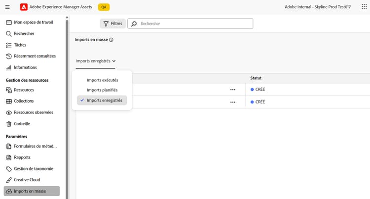 Enregistrement de la configuration d’import en bloc