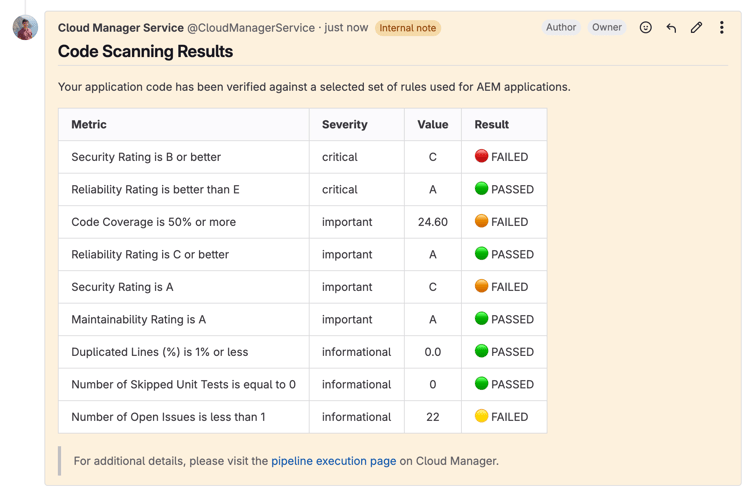 Lorsque la validation de la qualité du code échoue en raison de problèmes client