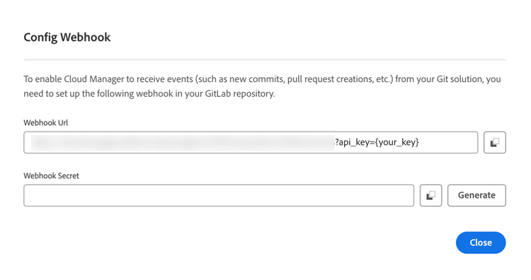 Boîte de dialogue Configurer le Webhook