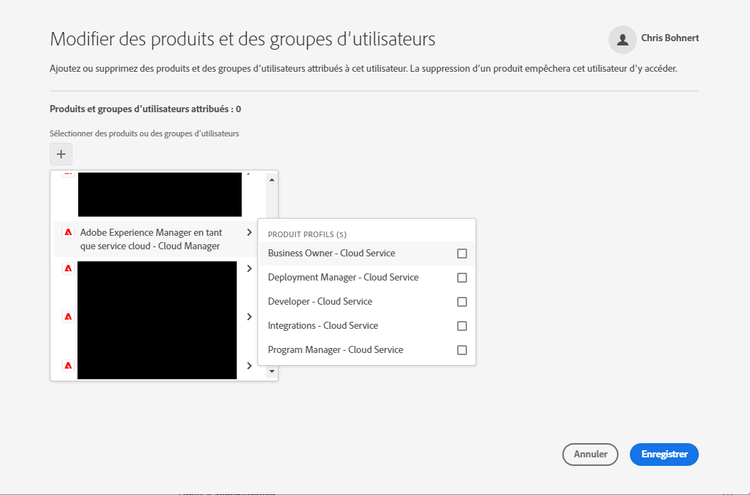 Modifier des produits et des groupes d’utilisateurs