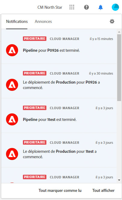 Barre latérale de notifications