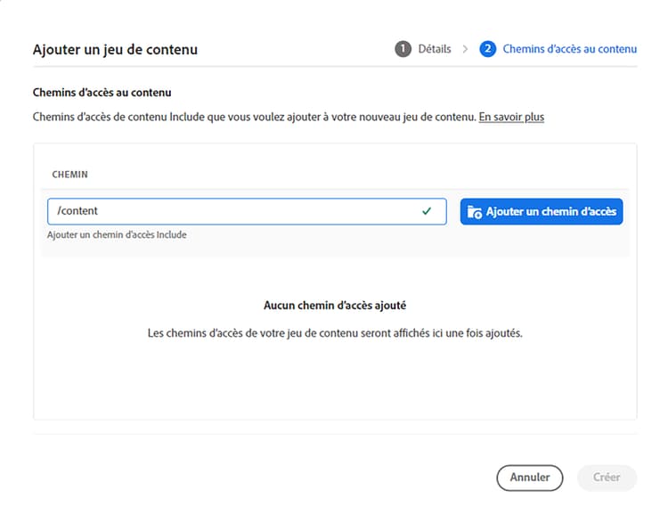 Ajouter des chemins à un jeu de contenu