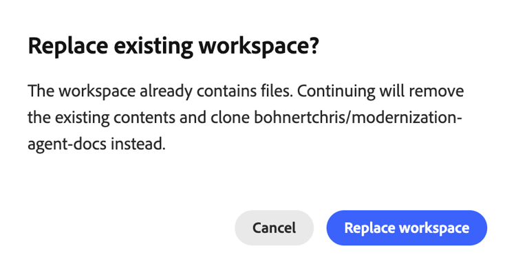 Remplacer l’espace de travail existant