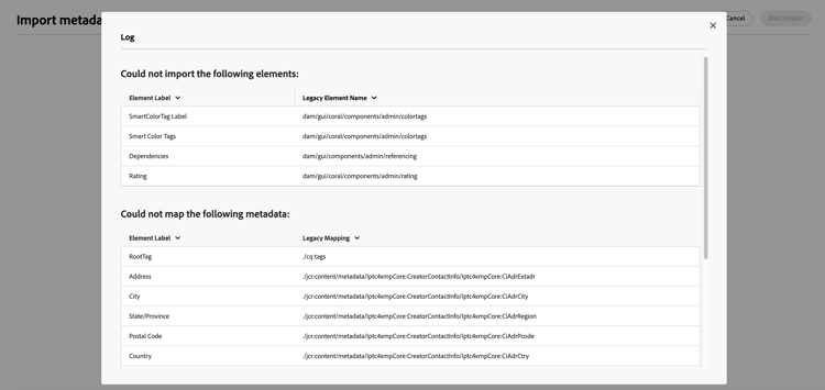 Page Importer un Forms de métadonnées