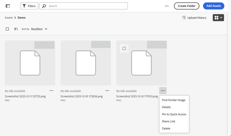 Options de gestion d’une ressource dans la miniature de la ressource