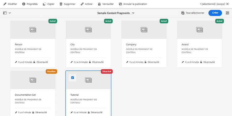 Activation d’un modèle Brouillon ou Désactivé