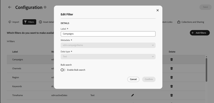 Configuration de la recherche en bloc