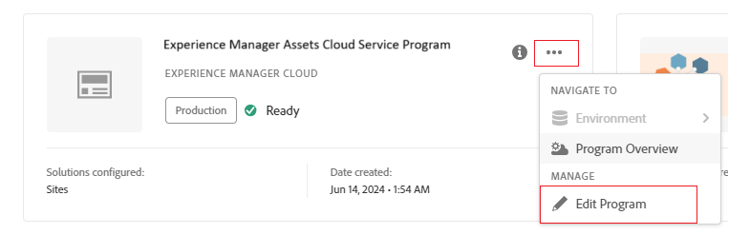 Modifier le programme dans Cloud Manager