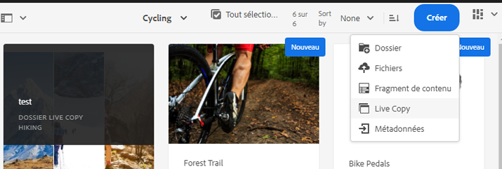 Création d’une Live Copy depuis l’interface d’Experience Manager