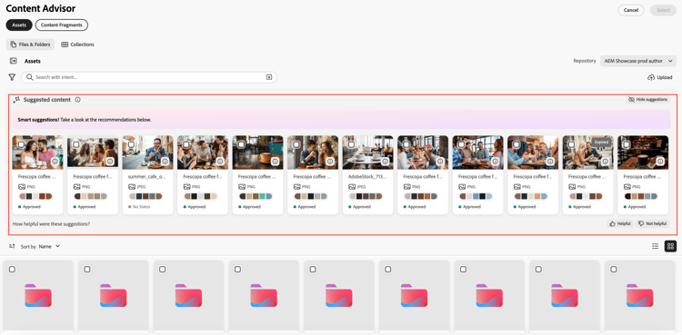 Contenu suggéré pour le gestionnaire de contenu