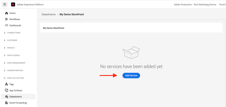 Ajouter un service aux flux de données AEP