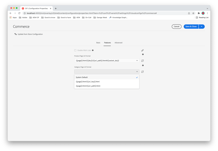 Formats d’URL dans la configuration CIF