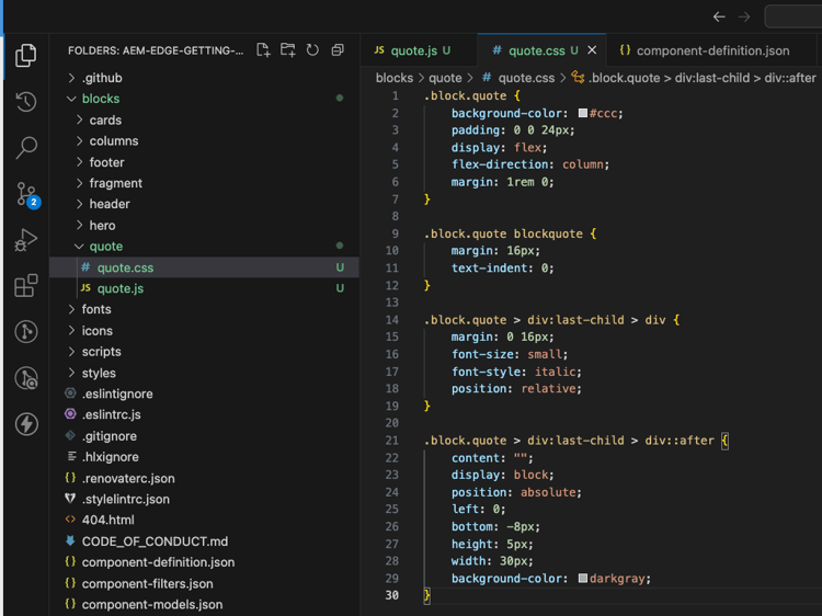 Ajout de code CSS pour définir le style du bloc