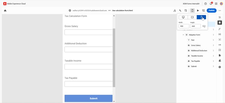 Vue de formulaire mobile