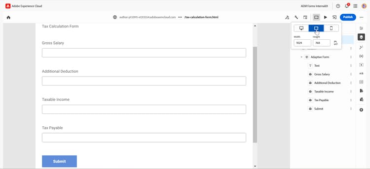 Vue de formulaire sur tablette