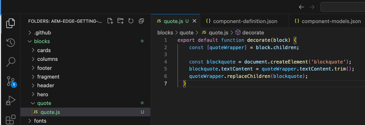 Ajout de code JavaScript pour la décoration du bloc