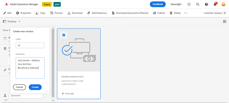 Mettre à jour une version de formulaire