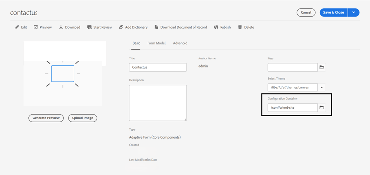 Sélectionner le conteneur de configuration