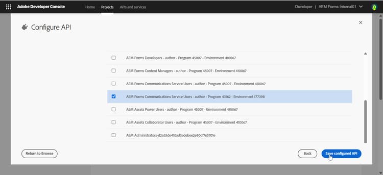 Sélectionner la configuration du projet