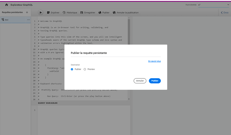 GraphiQL - Requête persistante publiée
