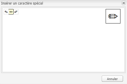 Les caractères spéciaux disponibles dans l’éditeur de texte enrichi sont affichés pour les auteurs dans une fenêtre pop-up